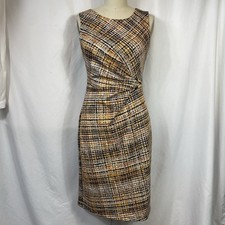 Enfocus Studio Mod Retro Abstract Side Ruched Sleeveless Sheath Dress 8 Work