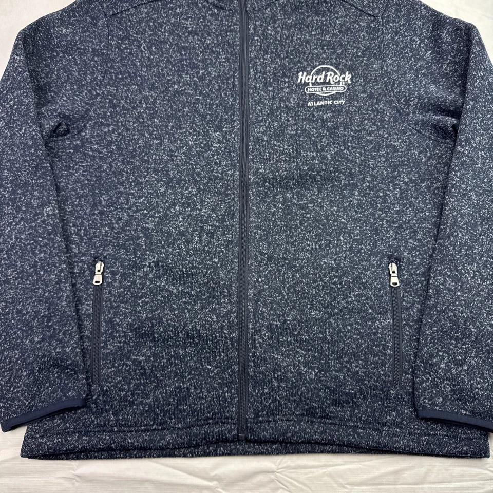 Hard Rock Hotel & Casino Atlantic City Knit Full Zip Fleece Jacket Mens L Blue - Image 3 of 4
