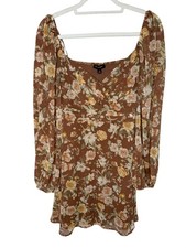 Blu Pepper Floral Mini Dress Womens Large Brown Cottagecore Long Sleeve Boho
