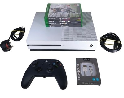 Microsoft Xbox One S Konsole PowerA Kabelgebunden Controller und 4 Spiele Bundle Weiß