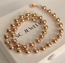 18k Gold Plated Ball Necklace Statement Waterproof Jewelry