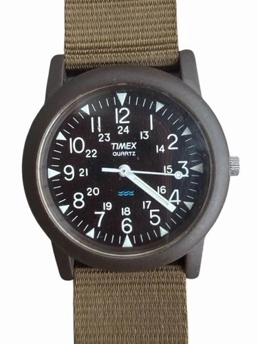 Vintage 90s Timex T41711 Camper 34mm OD Green Military Field Watch Macgyver