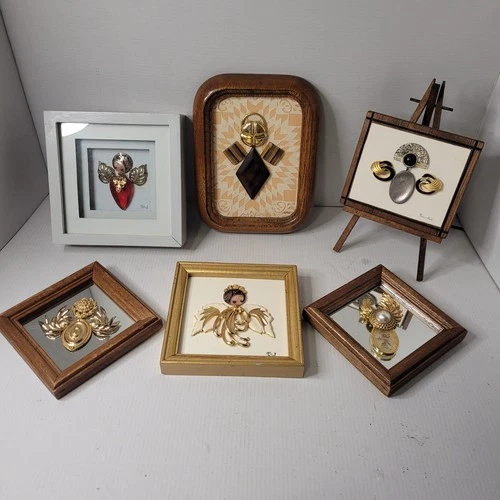 Framed Jewelry Art Mixed Media Vintage and Contemporary "ANGELS" Artist Signed