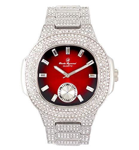 Charles Raymond Blinged Out Oblong Case Metal Mens Watch w/Matching Bracelet Set - Picture 64 of 78