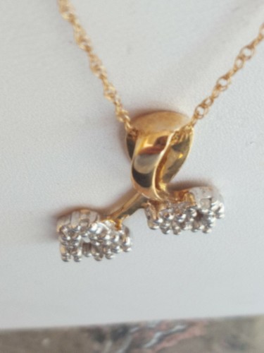 Collar Colgante de Diamante Corte Redondo Doble Corazón Dos Tonos Oro Sólido 10kt - Imagen 8 de 11