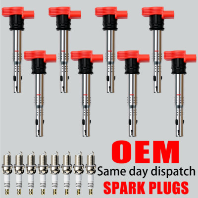 8X OEM Ignition Coil + Iridium Spark Plug for Audi A6 A8 Q7 R8 S5 4.2L V8 UF529