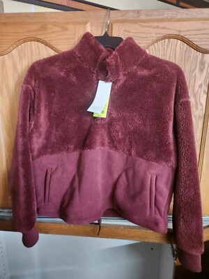 All in Motion Women's Snap Front Cozy Sherpa Pullover Sweatshirt Burgundy Med