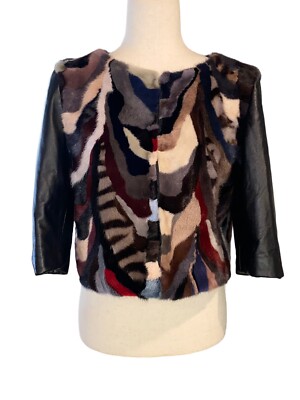LIU JO Mink Fur Bolero Jacket Leather Sleeve Les Cocktails US 8 IT44 Medium