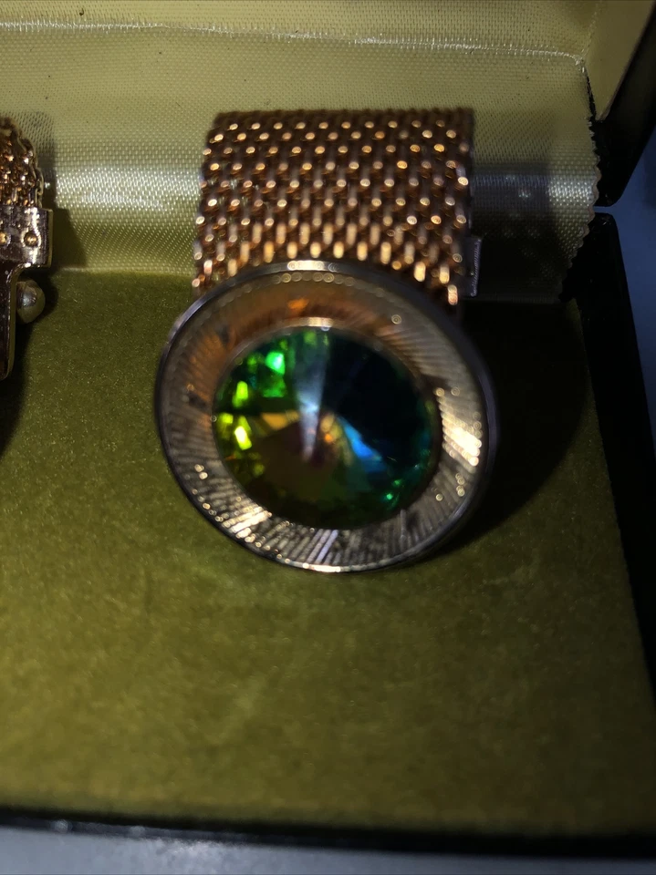 Gemelos Swank Iridiscente Estrás Tono Dorado Envoltura Alrededor Malla Discoteca De Colección Foto 3 de 4