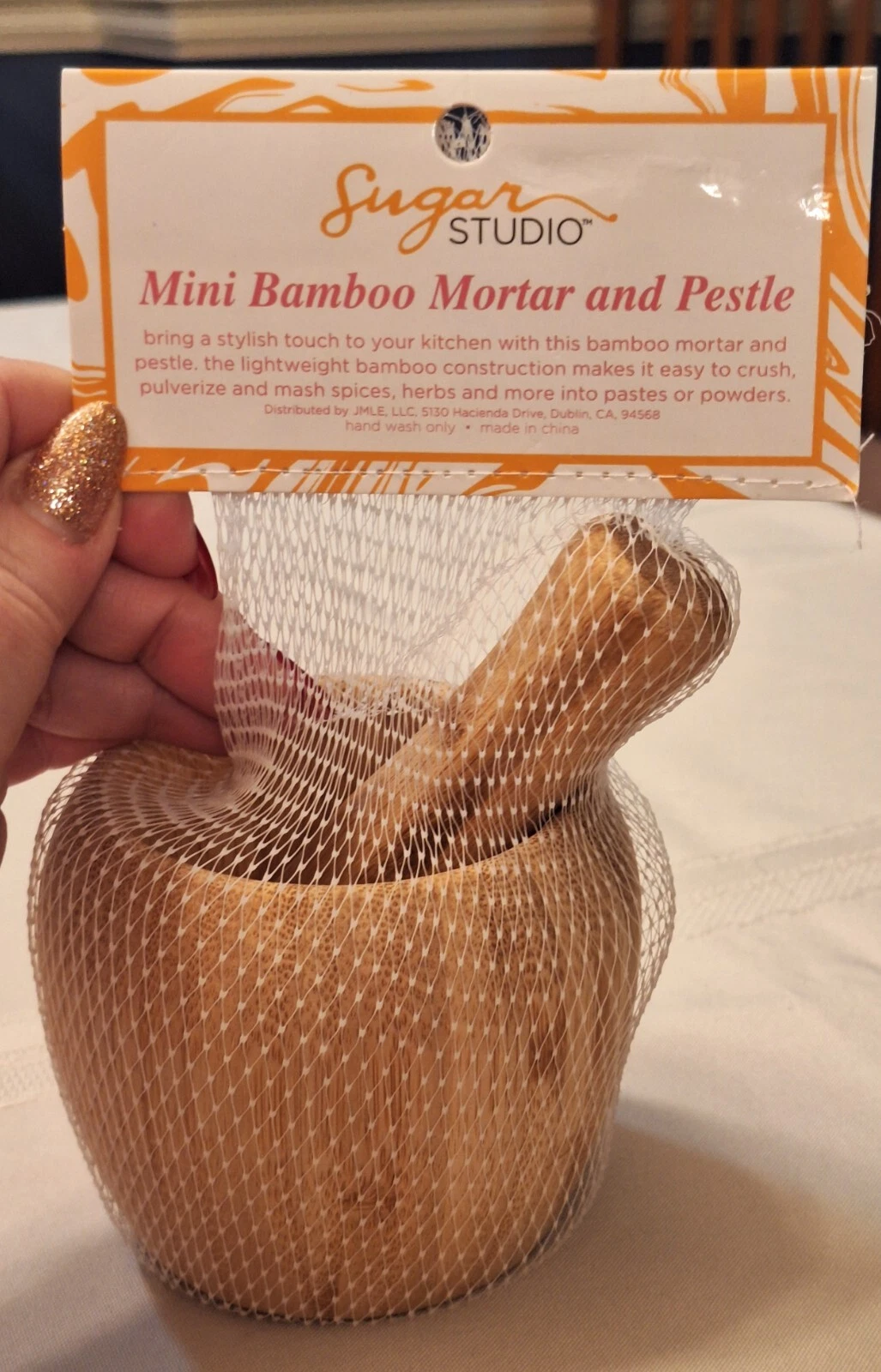 NWT "Bless This Kitchen" Mini Bamboo Mortar & Pestle Apothecary Style Set