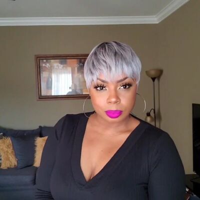 Ombre Gray Short Pixie Cut Wigs Straight Hair Layed cut Synthetic Wigs for Women
