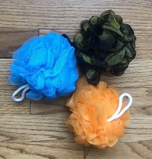 UP UP blue, orange, and yellow/black bath Mesh Sponge lot of 3