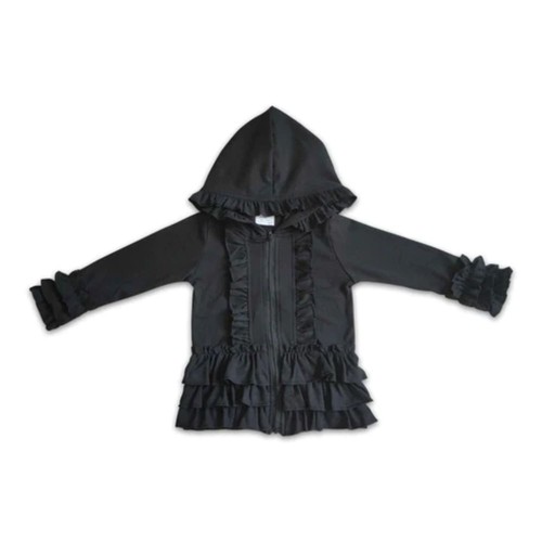 Girls Solid Colorful Ruffle Jacket Zip Hoodie - Picture 2 of 17