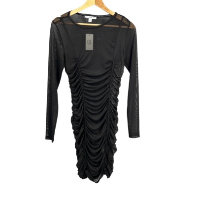 Sheer Mesh Black Dress And Now This Long Sleeve Ruched Cocktail Small New
