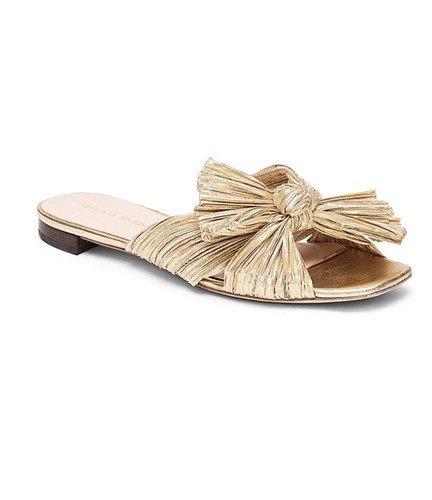 Loeffler Randall Women's Daphne Pleated Bow Slides Platinum Metallic Gold  9.5 N | eBay