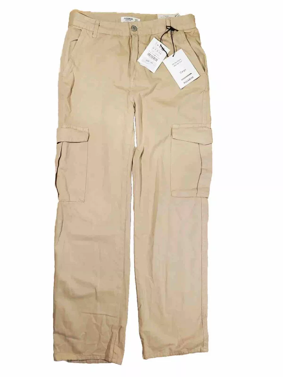 NWT Pull Bear High Rise Womens Cargo Pants Khaki Beige Size 8
