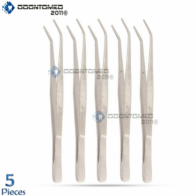 5 Pcs. Dental Tweezers Cotton Dressing Pliers Serrated Tip Dental