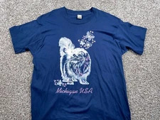 VTG 80s Screen Stars Kitten Puff Print T-Shirt Adult Large (XL Tag) Blue 50/50