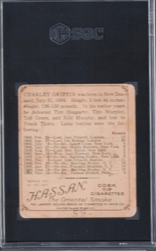 1910 T218 Hassan Champions CHARLEY GRIFFIN, Boxing SGC 1.5 - Picture 2 of 2
