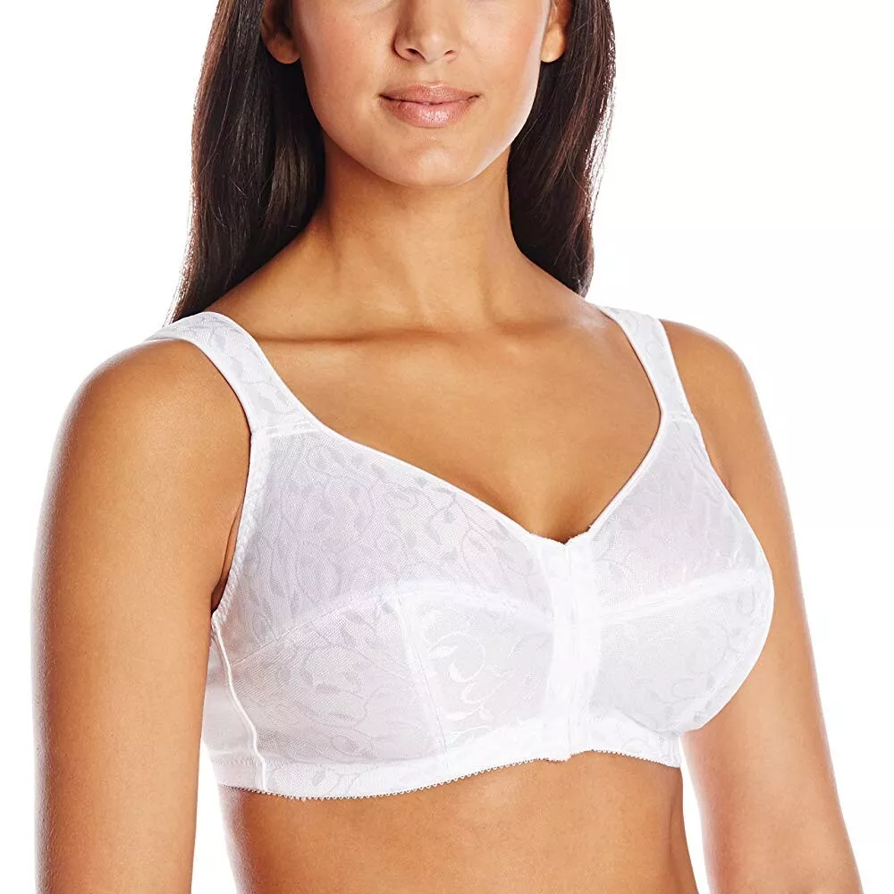 052X03 Just My Size 1107 Front Close Wirefree Bra 42B White NWOT