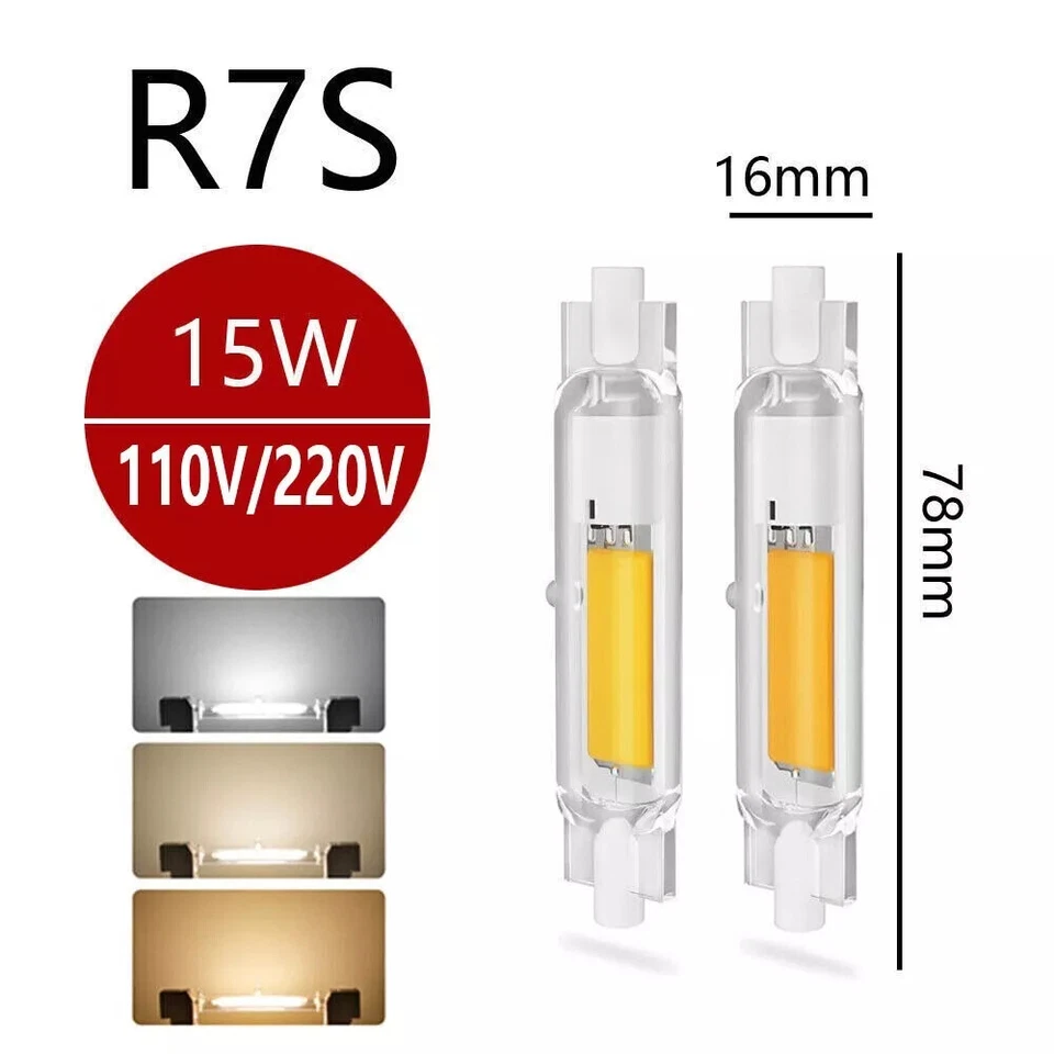 r7s 110V 220V led 78mm 118mm Dimmable Halogen Glass COB Tube High Power Bulb - Image 2 of 4