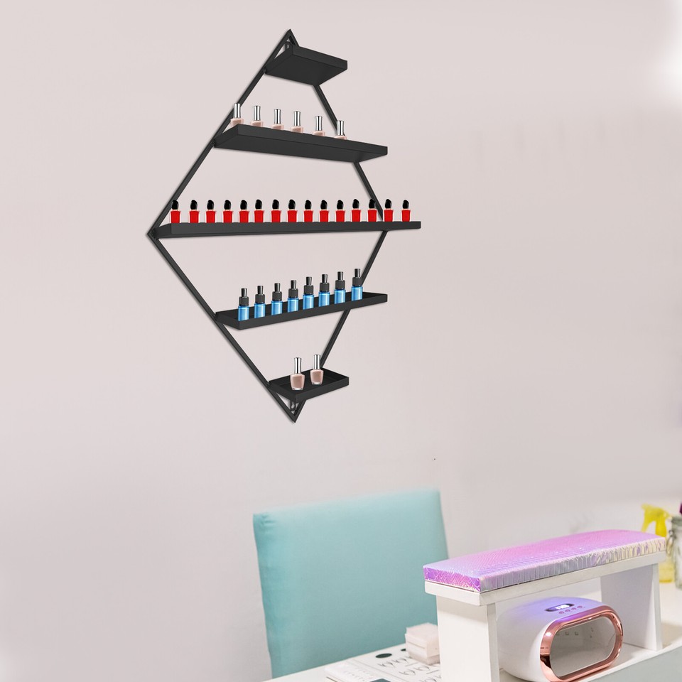 5 Layers Nail Polish Wall Rack Black Rhombic Nail Polish Shelves Holder