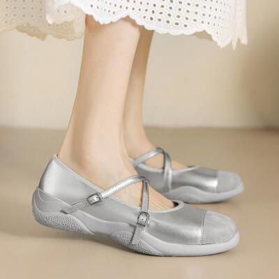 Women Spring Flat Buckle Loafer Soft Creeper Mary Jane Shoe Daily Pump Walking 