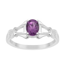 7X5MM Oval Shape Amethyst 925 Sterling Silver Solitaire Split Shank Women Ring