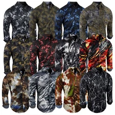 Designer Italian Mens Shirt Abstract Murals Silky Stretch Dress Slim Fit Button