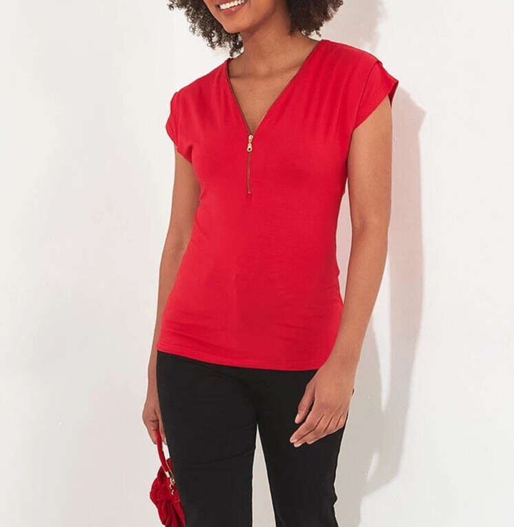 JOE BROWNS LADIES PRINTED ZIP IT UP JERSEY TOP RED OR BLACK NEW (ref 557)