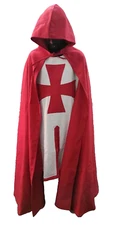 Medieval handmade white red cotton Templar knight crusader,surcoat hood & clock