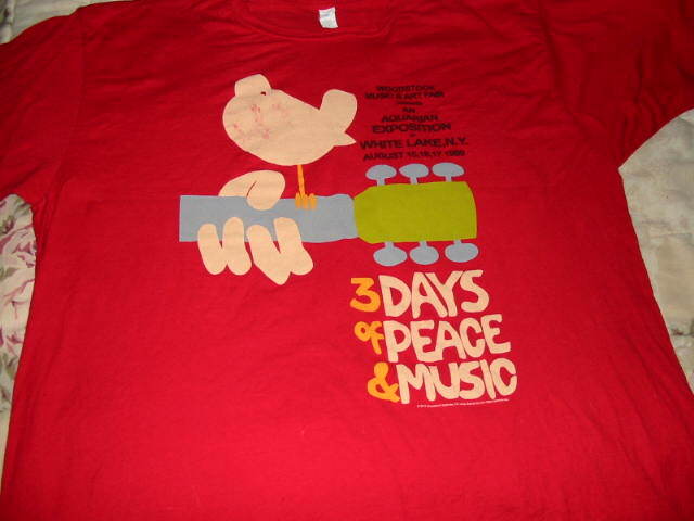 WOODSTOCK FESTIVAL TEE***LOVE PEACE & MUSIC***1969***RED***XL****HIPPIE LOVEFEST
