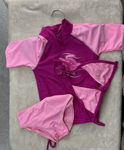 Sun Busters Girls Swimsuit Set Bikini Rash Guard Pink Short Sleeve Pink UPF 50+