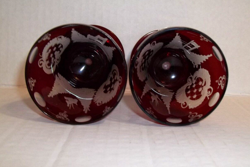 Ruby Red Egermann Czech Bohemian Etched Glass Decanter Stemware cordial glasses - Picture 13 of 24