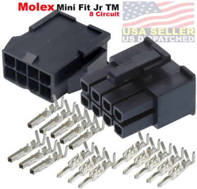 Molex 8-Pin Black Connector Pitch 4.20mm, w/18-24 AWG Pin Mini-Fit Jr   