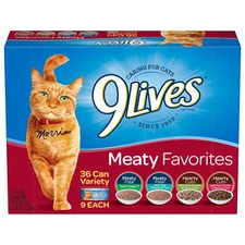 9Lives Meaty Favorites Variety Pack Wet Cat Food, 5.5 oz. Cans, 72 Count