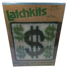 Money Dollar Sign Cash Latch Hook Vintage Betty Wilkinson Latchkits 12" NOS