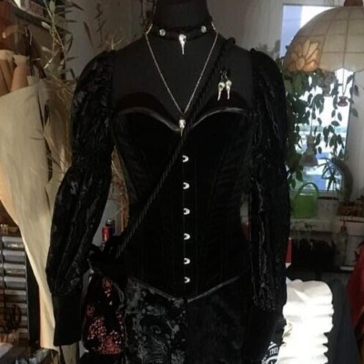Velvet Black Corset Womens steel Boned Overbust Steampunk Gothic Corset Top USA