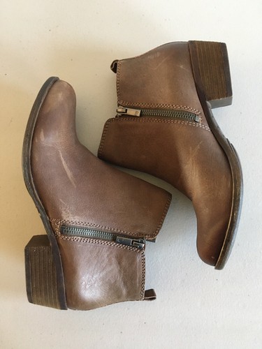 LUCKY BRAND Ankle Boots Toffee Brown Basel Double Side-Zip Booties Women’s Sz 9 - Picture 7 of 13