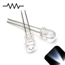 5 x 12v 5mm LED Light Cool White Ultra Bright Internal Resistor 5v-15v 9v 6 no