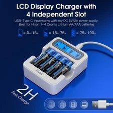 8-Pack Long Lasting 3500mWh Rechargeable AA Lithium Batteries with Smart Charger