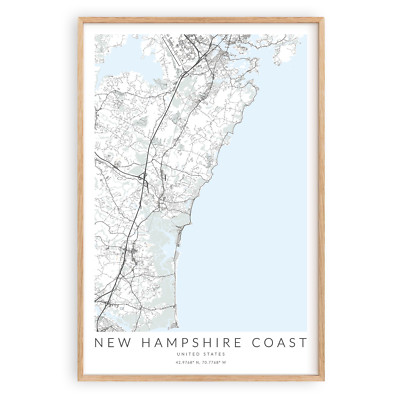 New Hampshire Coast Map Print Unframed, New Hampshire Home Decor