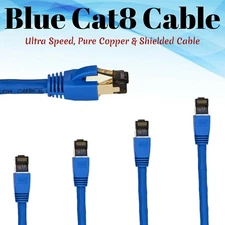 CAT8 Ethernet Cable Blue Copper RJ45 Network Lan Patch Cord SFTP 26AWG Lot