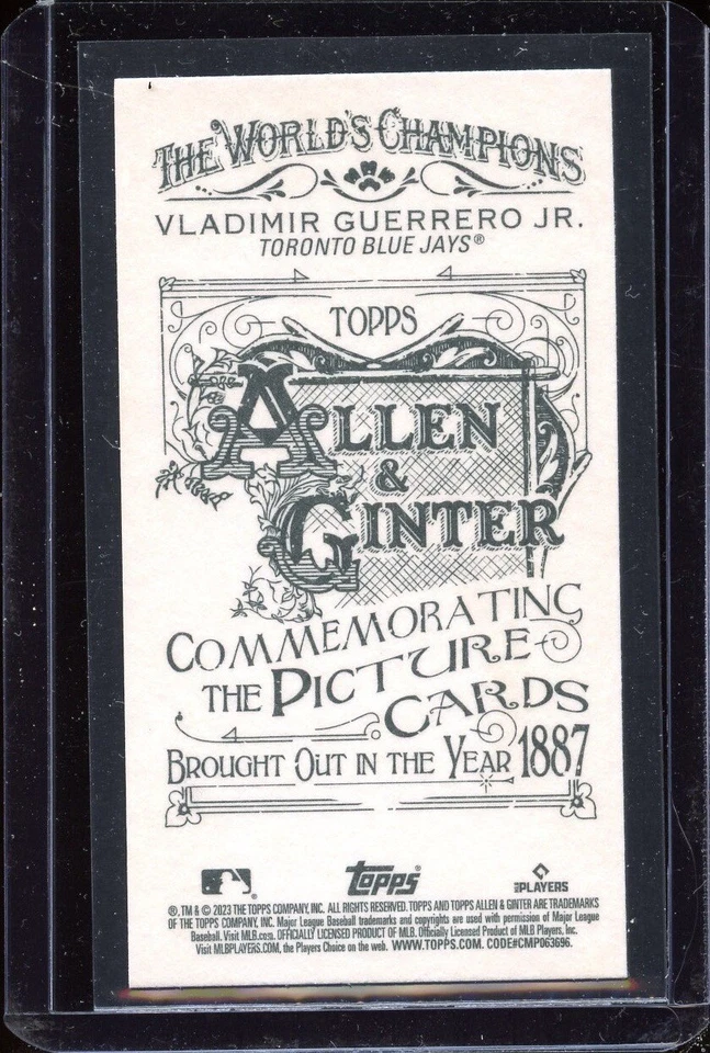 2023 Topps Allen & Ginter Vladimir Guerrero Jr. MINI NO NUMBER /50 Blue Jays - Image 2 of 2