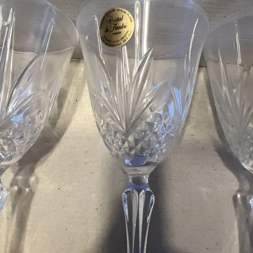 3 Crystal Wine Glasses Cristal De Flandre Salzburg Cut New Vintage France - Picture 3 of 7