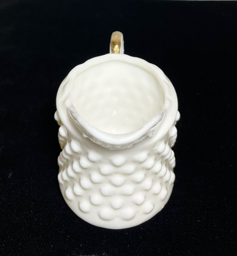Vtg White Hobnail Milk Glass Creamer Sugar + Lid Hand Painted Gold Accents - Picture 5 of 18
