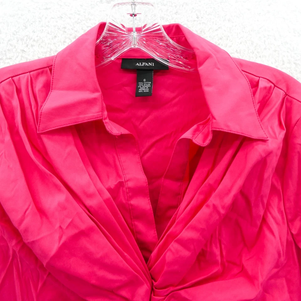 Camisa Alfani Talla 6 Mujer Rosa Botón Estilo Pullover Cuello Manga Larga Foto 3 de 4