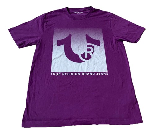 True Religion Logo Grafik T-Shirt Herren Large lila Kurzarm gebraucht, in einwandfreiem Zustand