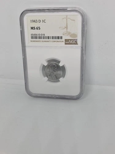 1943 D 1c Lincoln Steel Wheat Cent NGC Graded MS 65