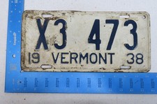 Vermont License Plate Tag VT 1938 38 Truck Trk # X3-473 3473